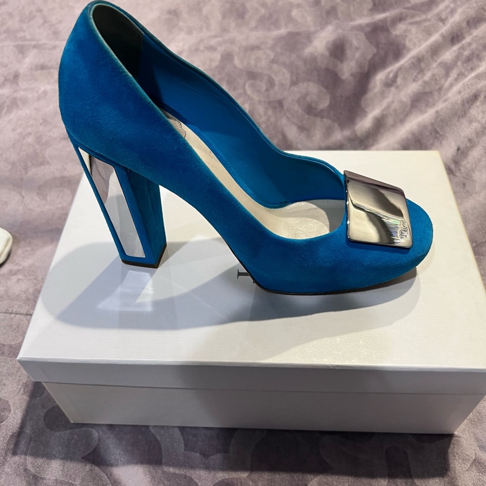 Christian Dior blue mirrored metal Women's platform shoes 9,5